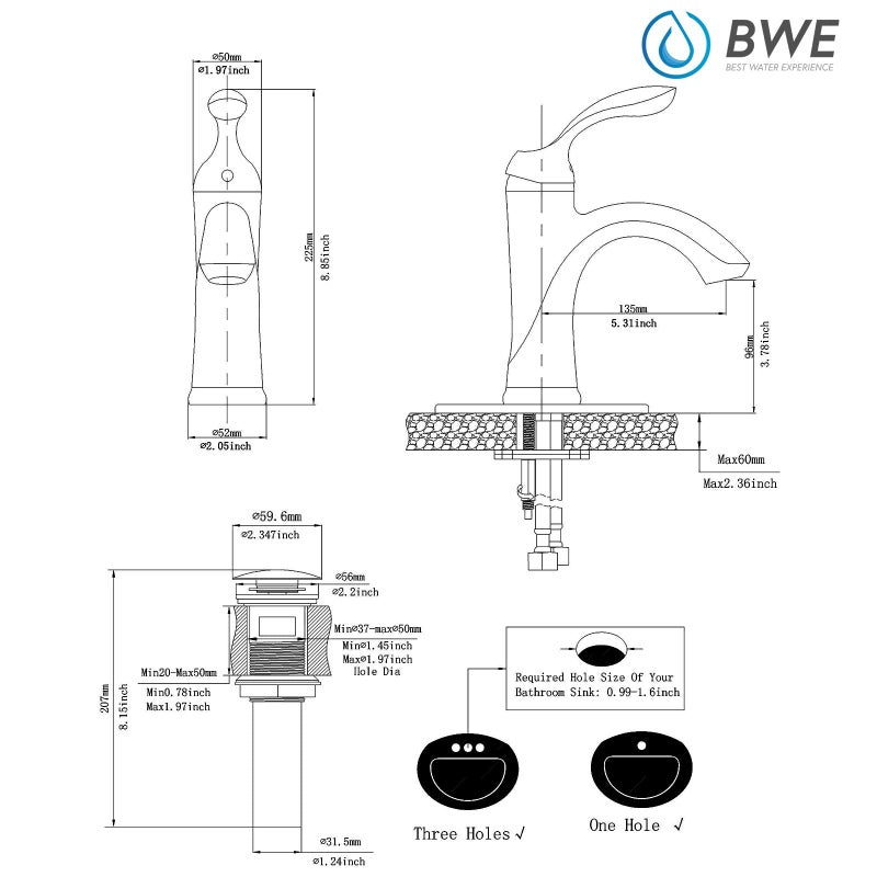 BWE Bathroom Sink Faucet with Drain Assembly with Overflow and Supply Line Single Handle Oil Rubbed Bronze Single Hole Lavatory Basin Mix Tap - Image 5